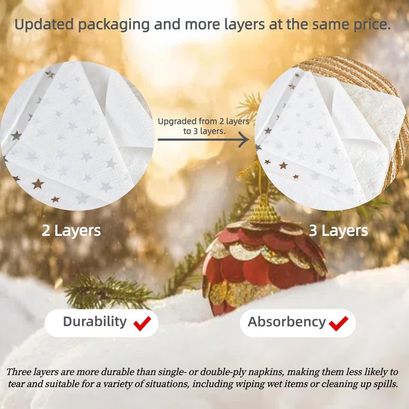 VORMOR Silver Star Cocktail Napkins 100 Counts 2-Ply 5'' White and Silver Disposable Paper NapkinsPerfect for Birthday Party Supplies Wedding Bridal Shower Baby Shower Valentine's Day+? - Image 3